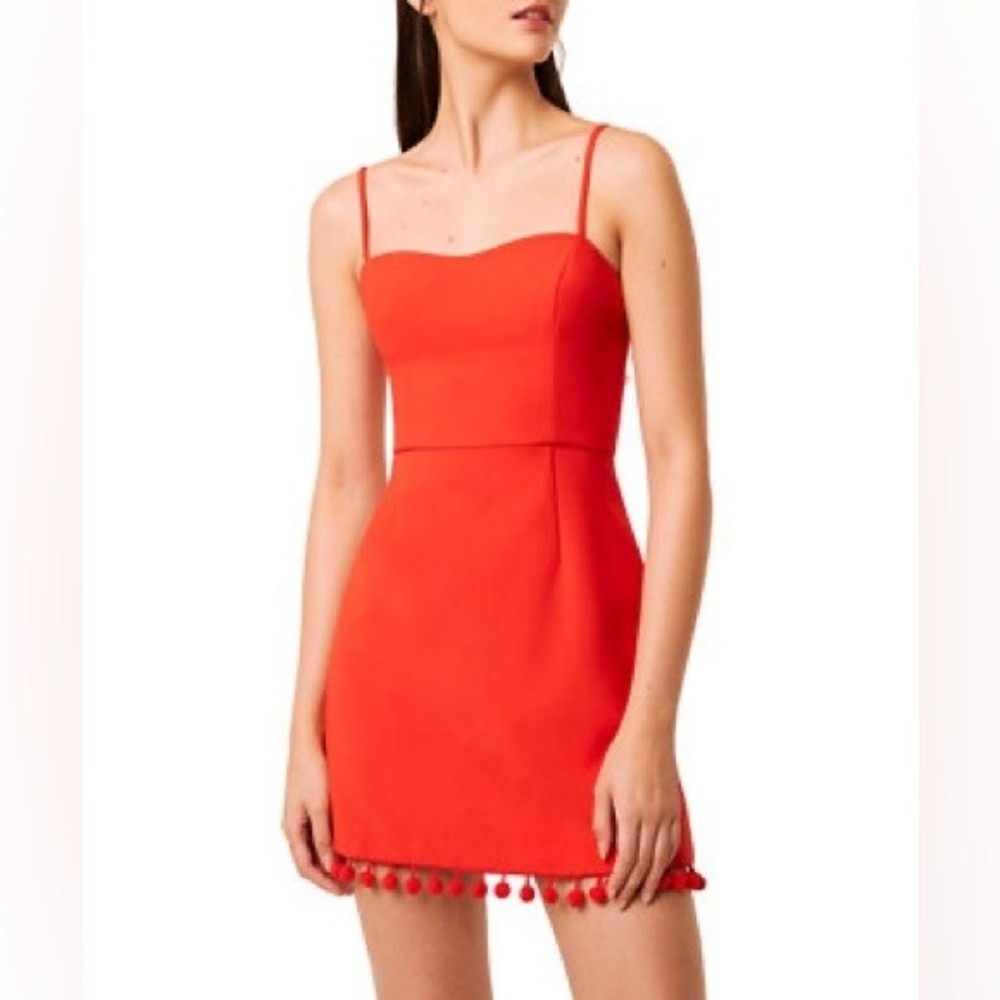FRENCH CONNECTION red pom pom whisper mini dress cocktail formal party
